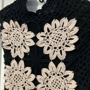 Elegant Black and Cream Crochet halter top, and pink fuschia lace see thru